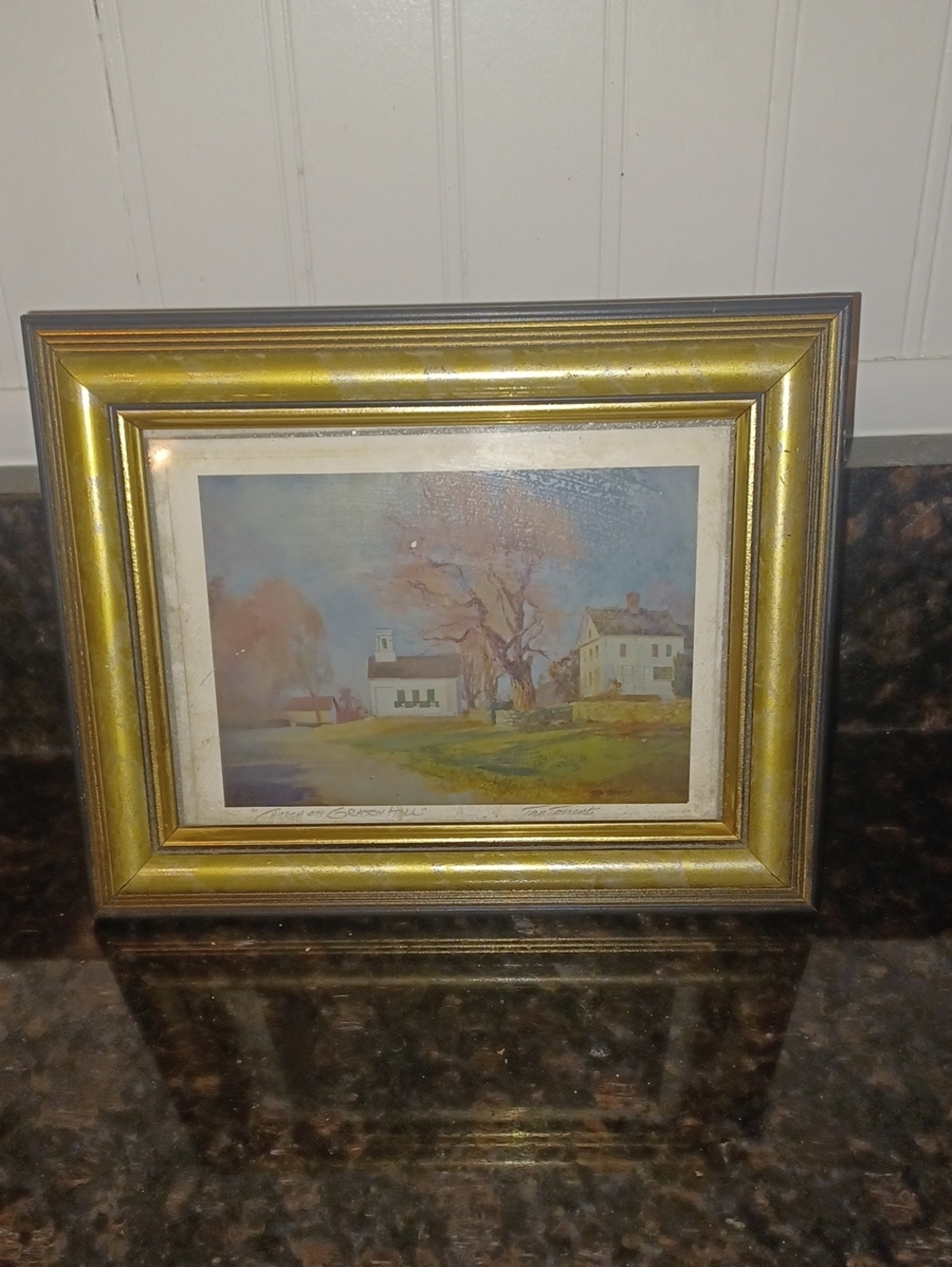 Vintage Tom Torrenti Signed Framed Print "Church on Grassy Hill" Lyme CT Art